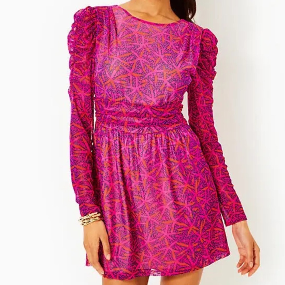 NWT Lilly Pulitzer Sz XL Presley Romper Passion Fruit Pink Star Searching